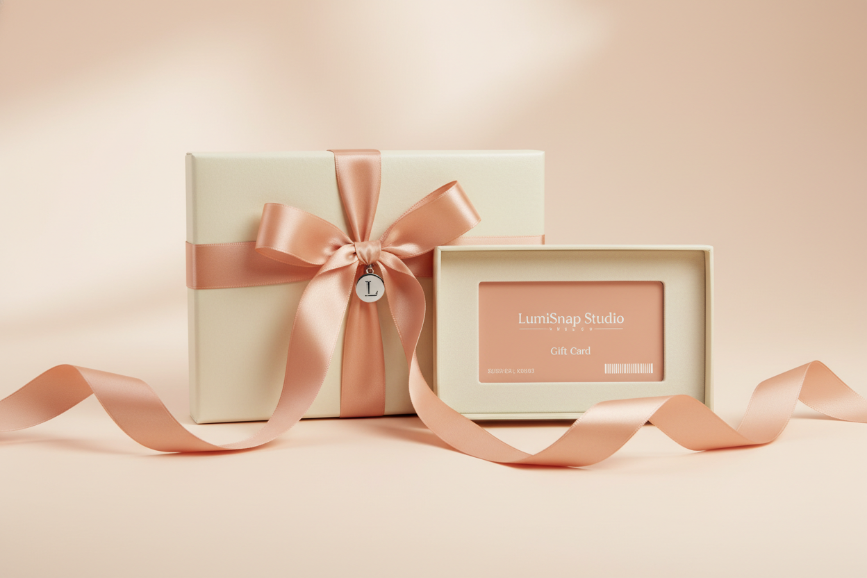 Gift box with a pink ribbon on a light pink background